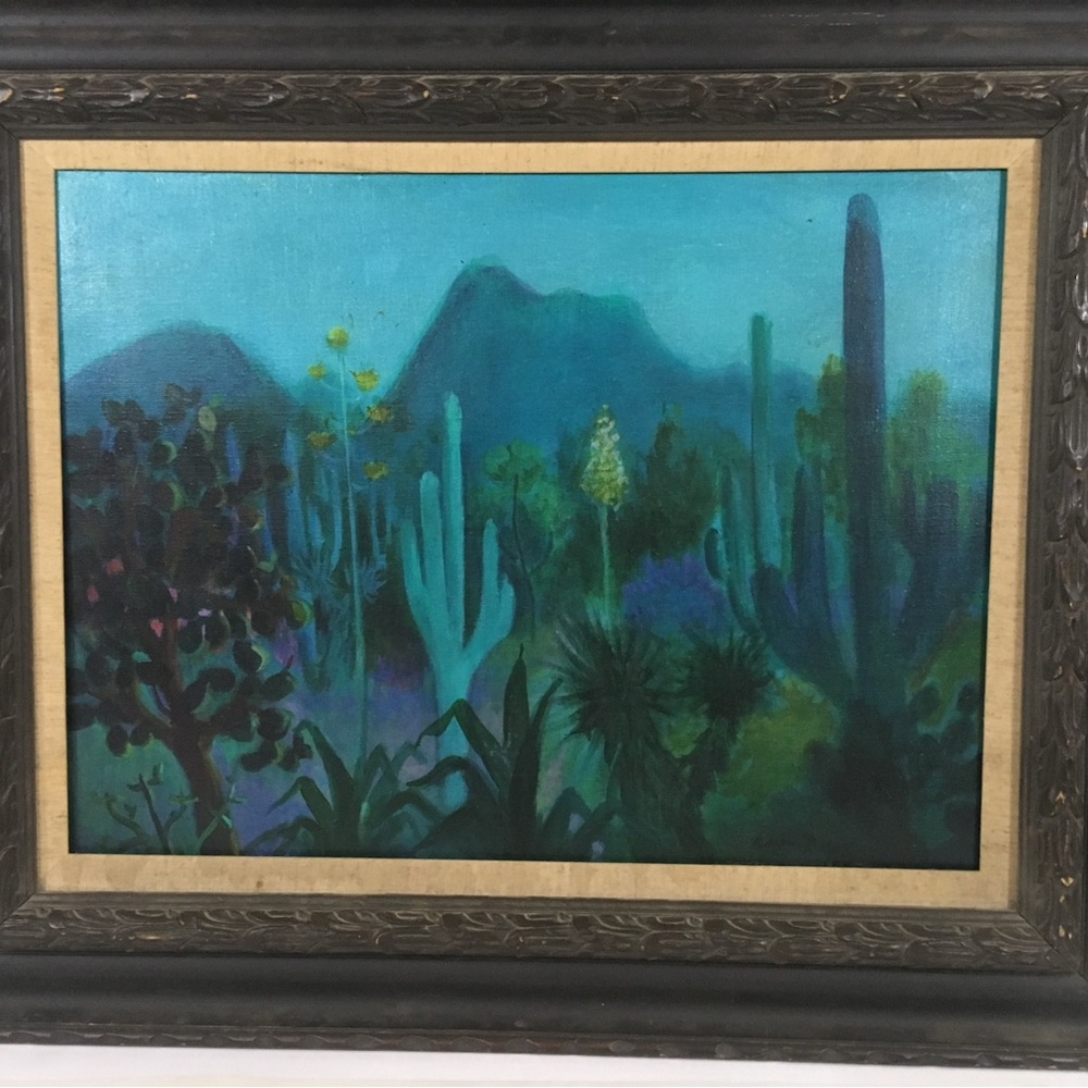 “Cactus in Mexico” acrylic painting by Gustav Likan, 18” x 24” + included frame
